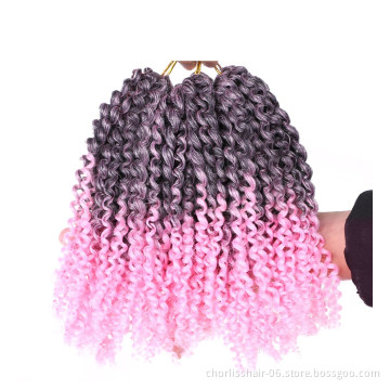 Wholesale New Water Wave Curly Hair Bob Kinky Curly Synthetic Braid 8" Ombre Marley Crochet Braids Synthetic Hair Extension
